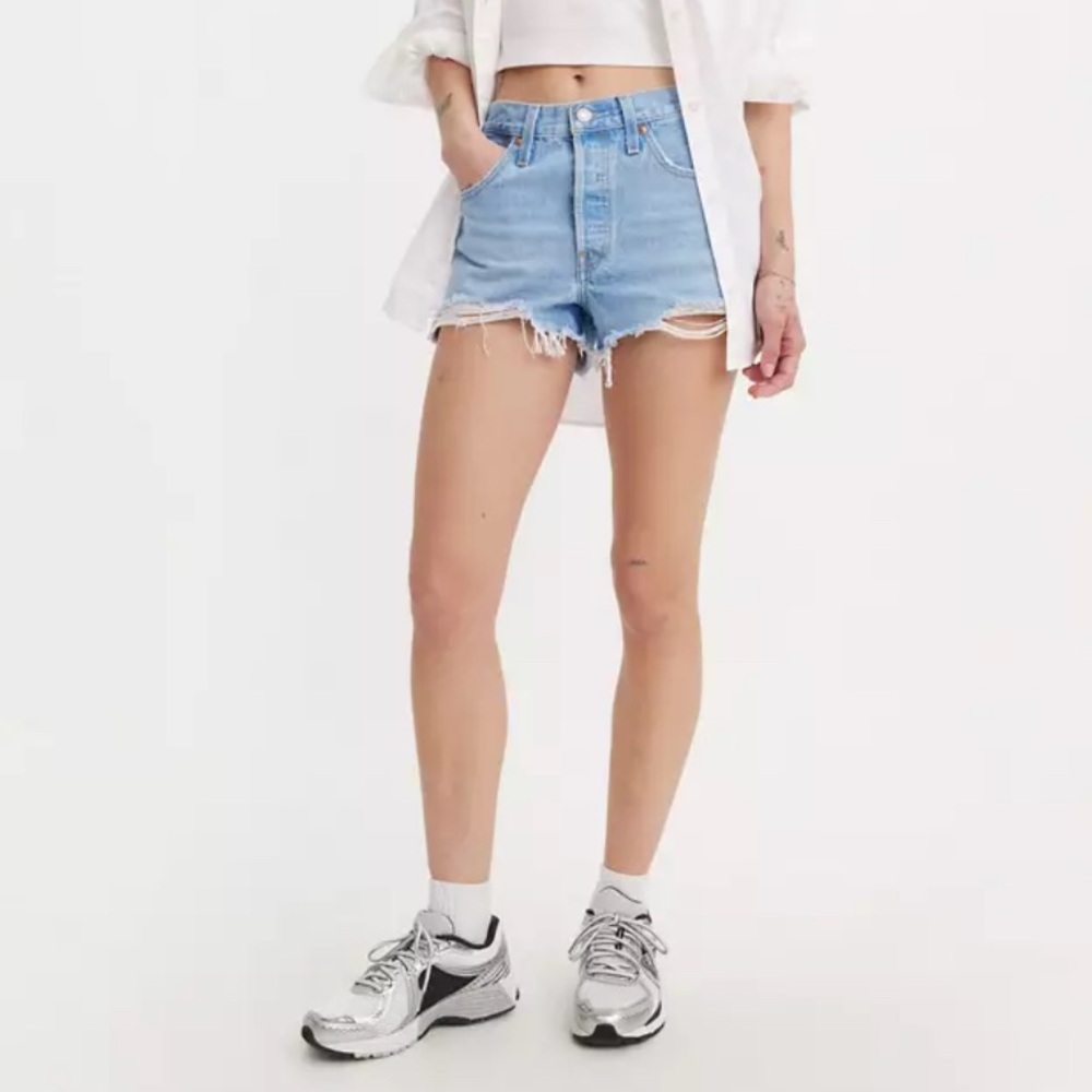 Levi's Blue Distressed Jean Shorts
